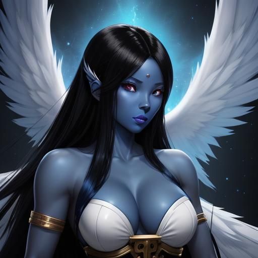 Anime-Style Blue Skinned Angel
