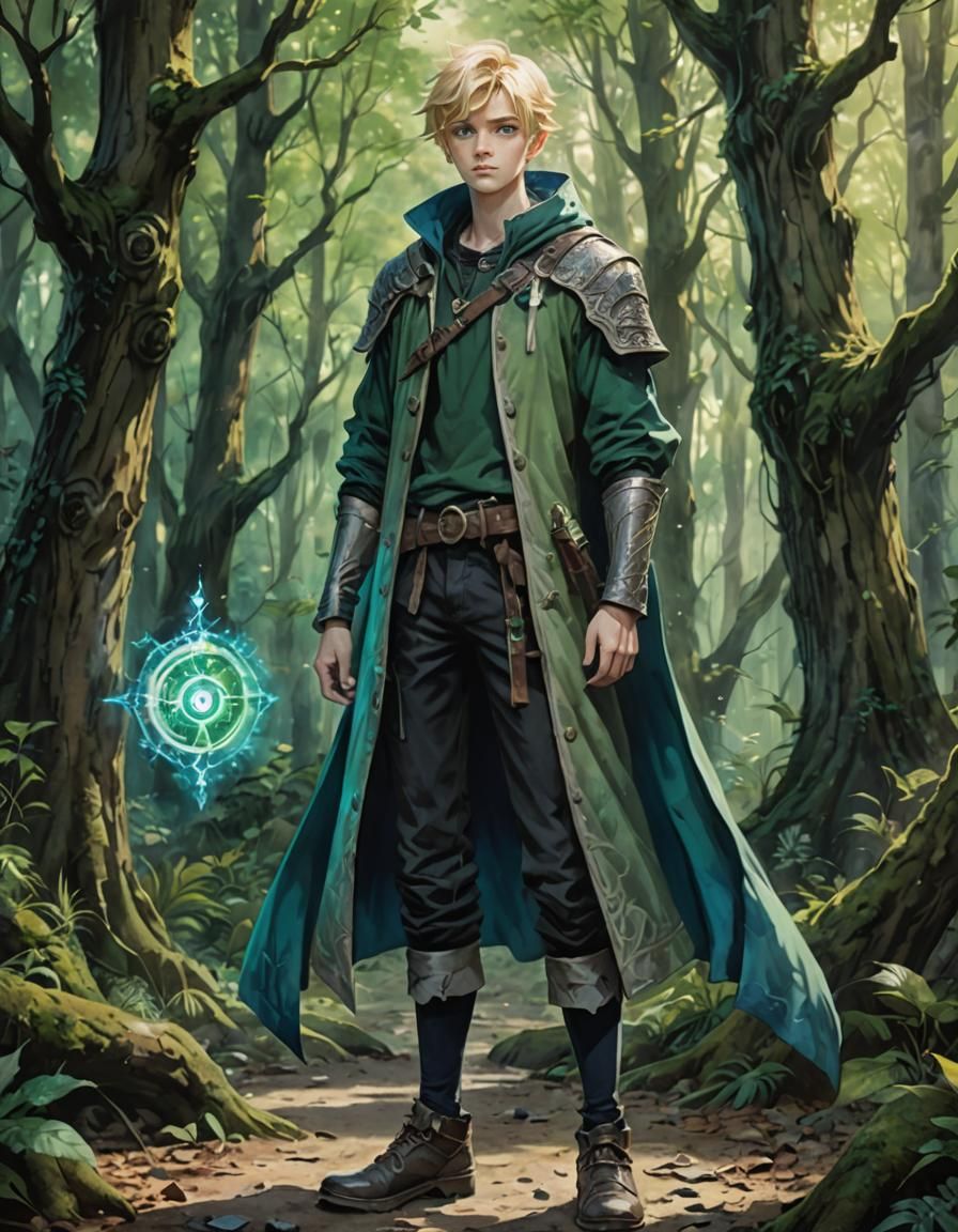 Fantasy Portrait: Blonde Boy in Magical Forest