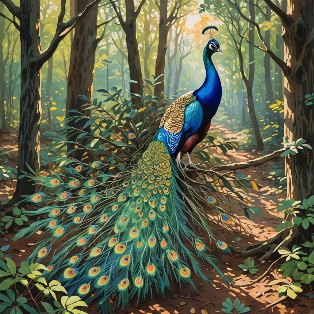 Peacock in the woods