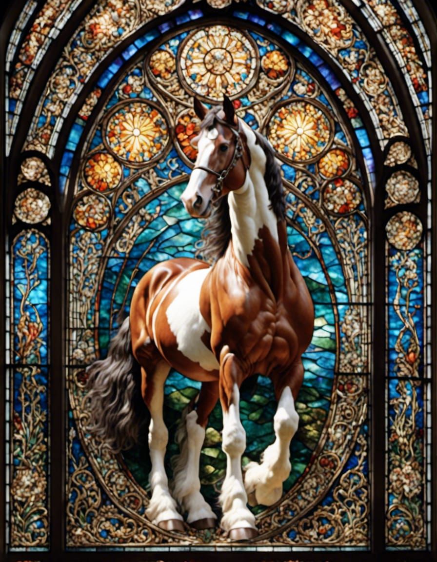 Clydesdale Horse in Stained Glass Art Style