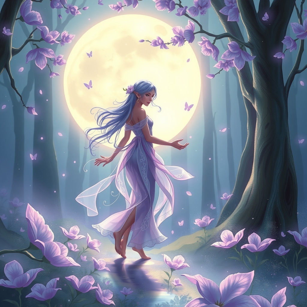 Ethereal Moon Elf in Enchanted Forest