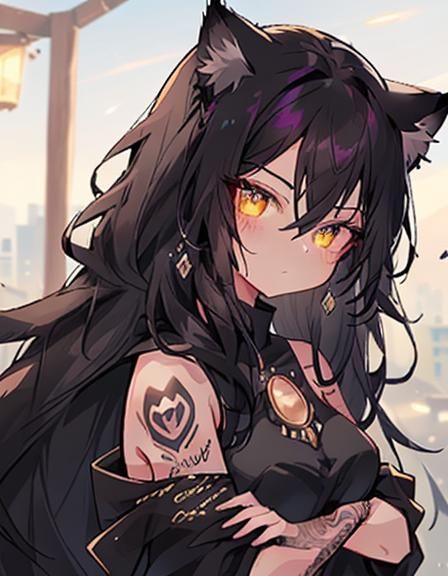 Cat-Eared Girl with Runic Tattoos