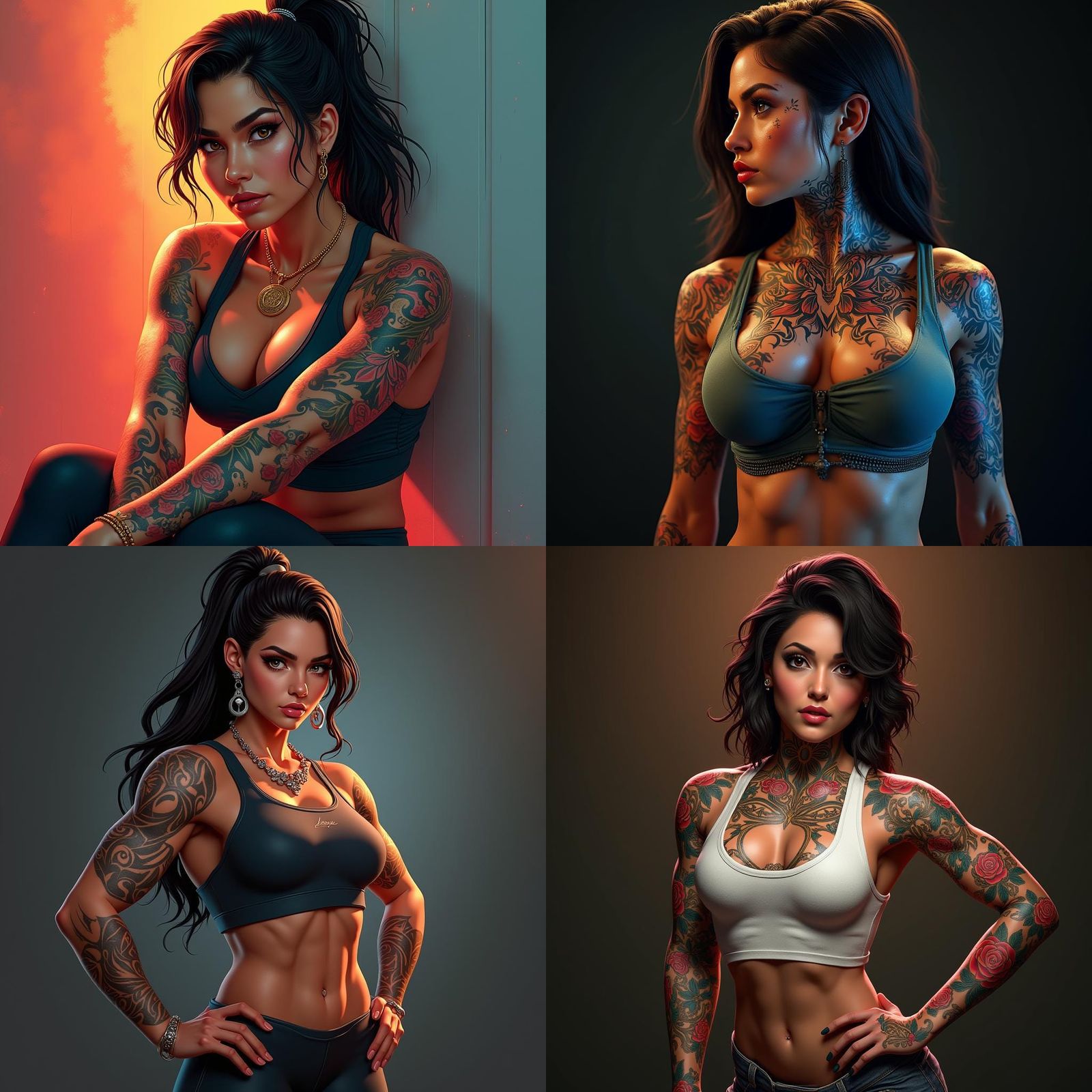 Tattooed Latina Bodybuilder Portrait in 8k Resolution