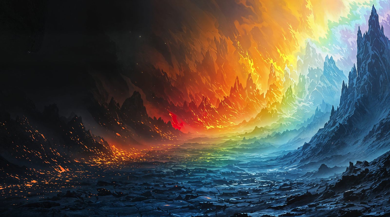 Surreal Transformation from Darkness to Vibrant Spectrum
