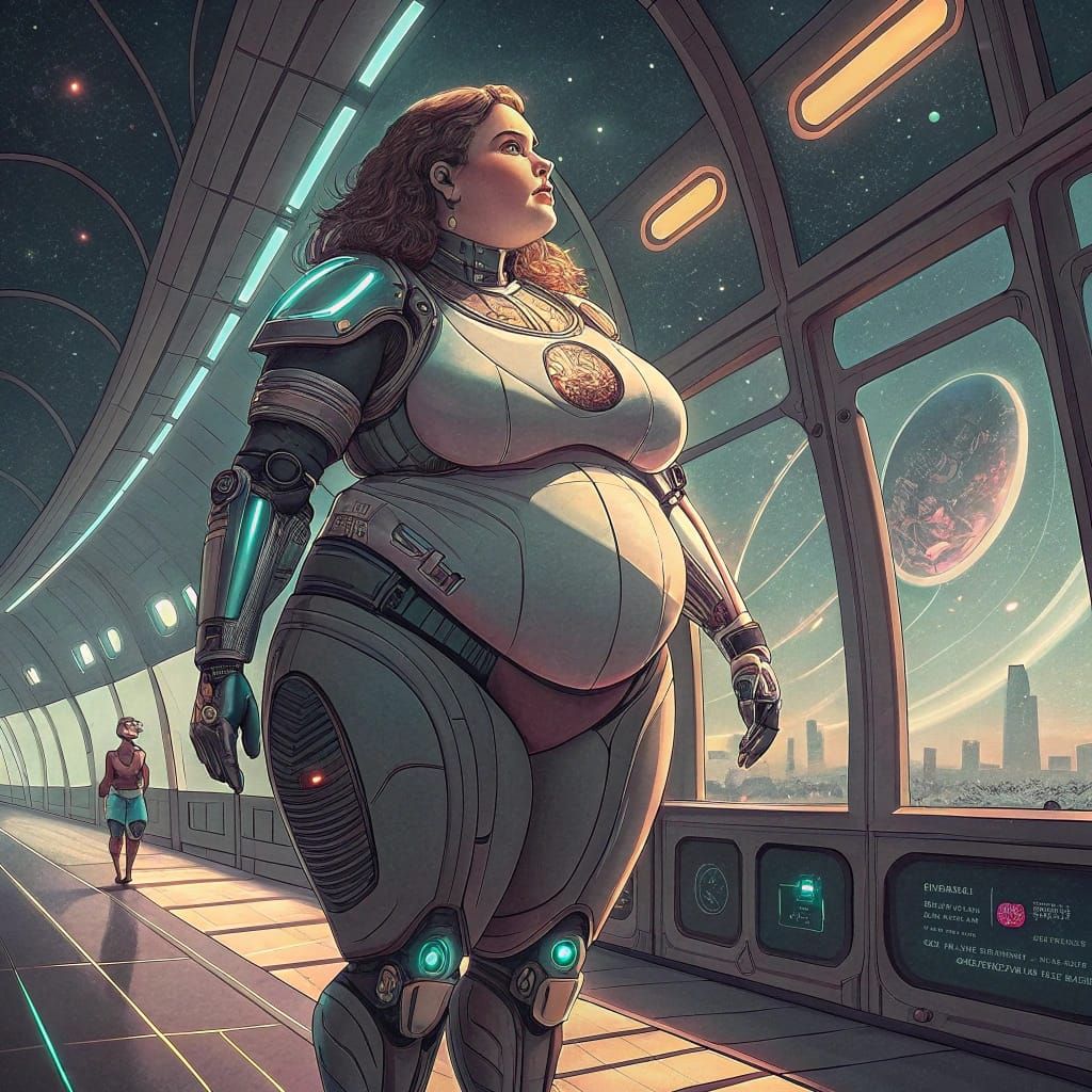 Retro Comic: Plus-Size Cyborg in Glitch Art Style