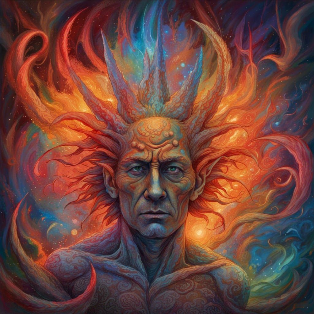 Infernal Landscape with Demons in Colorful Oil Painting