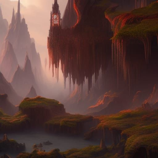 Fantastical Ruined Castle: Detailed Matte Painting
