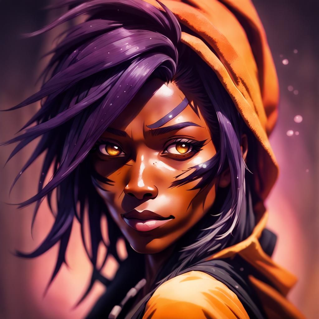 Yoruichi Shihouin Ninja Portrait in Watercolor Style
