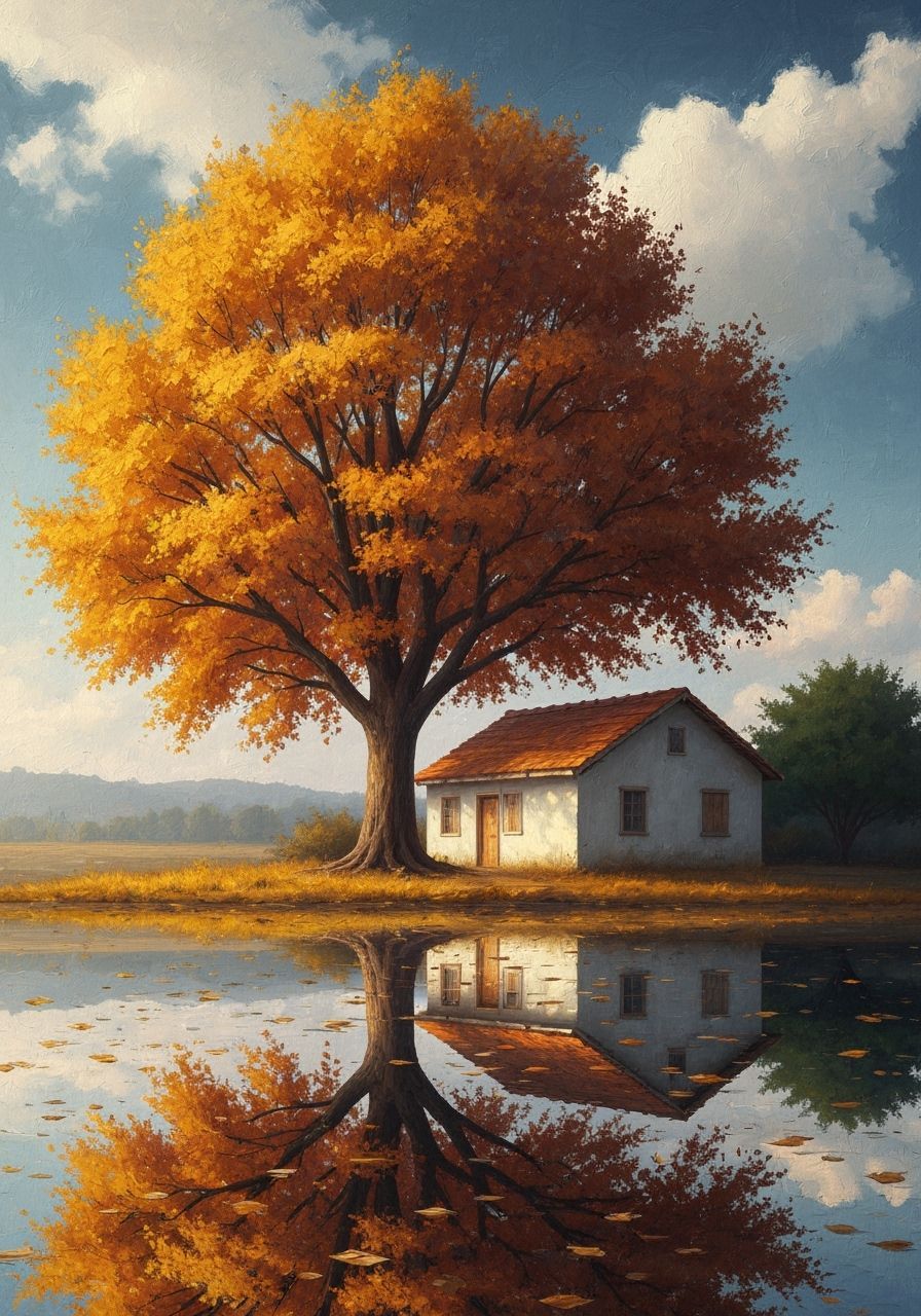 Autumn House Reflections in Cyprus Matte Painting