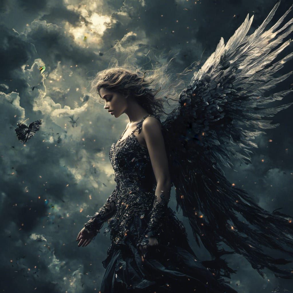 Dark Angel's Descent: A Dark Fantasy Image