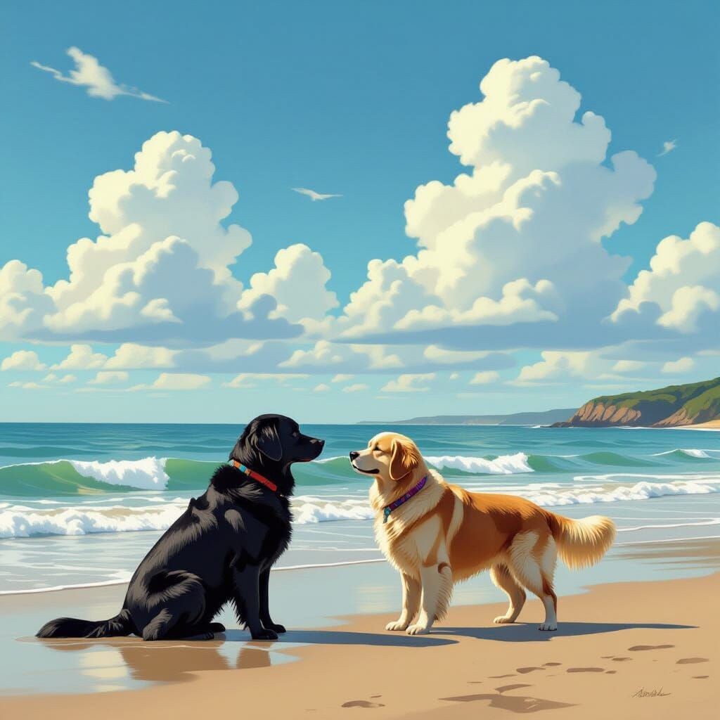 Labrador Retrievers on St. Martins Beach, Bay of Fundy