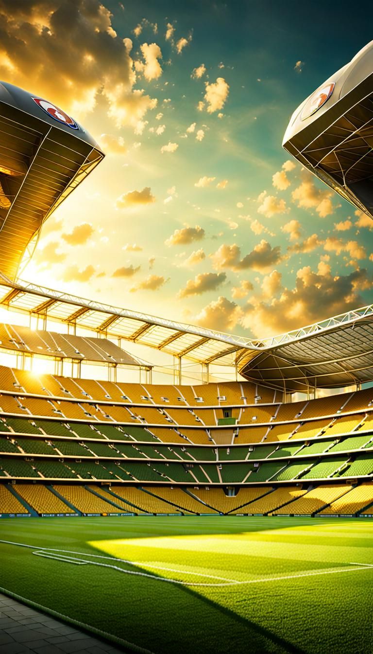 Majestic Football Stadium Bathed in Golden Light