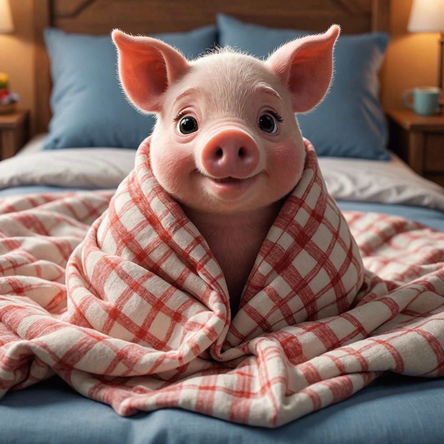 Cute Pig in Blanket Pixar Style