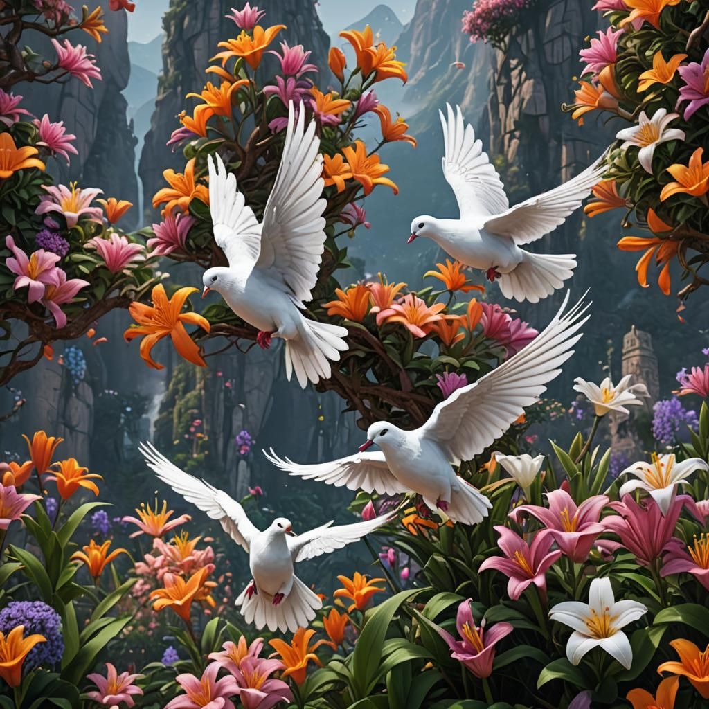 Dove on Lily Mountain: Detailed Matte Painting