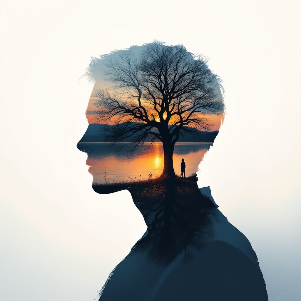 Silhouette of a Contemplative Figure Amidst a Vibrant Spring...