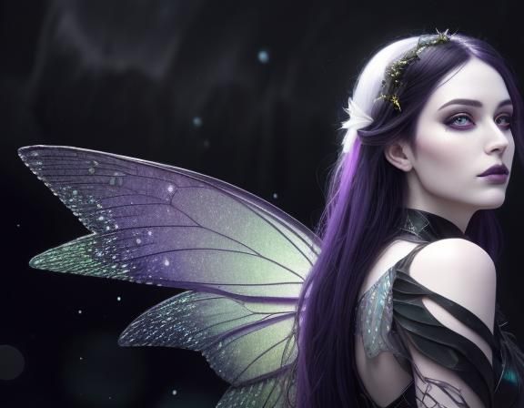 Realistic portrait of a beautiful gothic fairy with purple f...