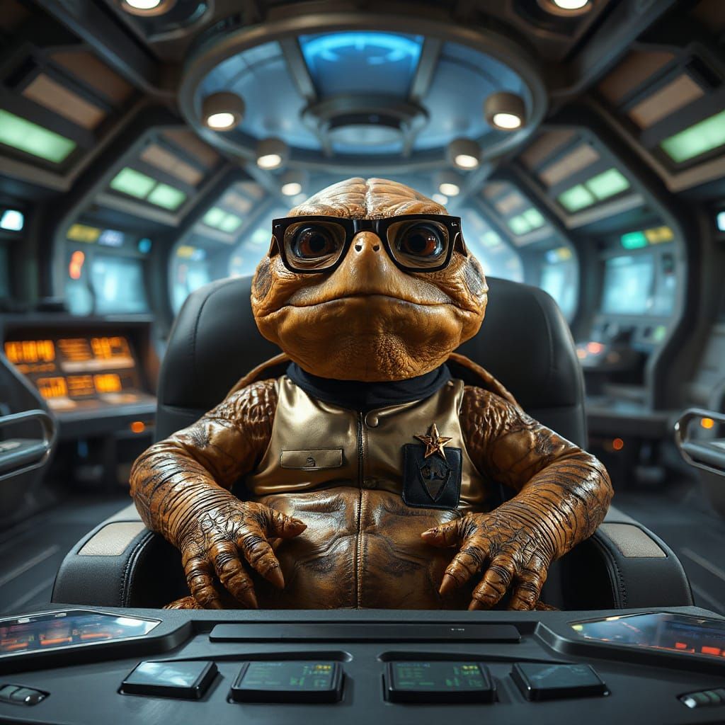 Starfleet Tortoise Captain in Cyberpunk Spacecraft