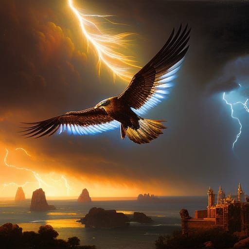 Thunderbird Soaring in Stormy Landscape, Digital Art