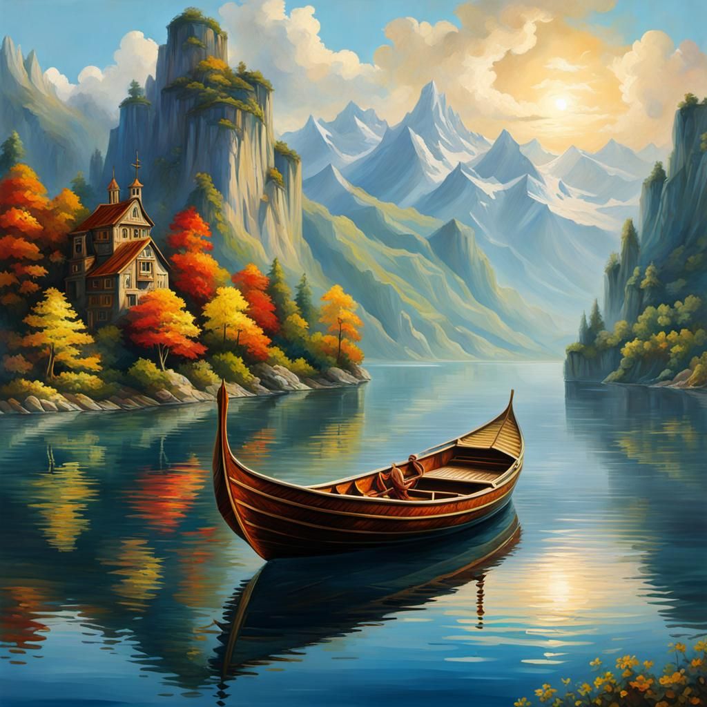 Gondola Boat on Water in Fine Art Style