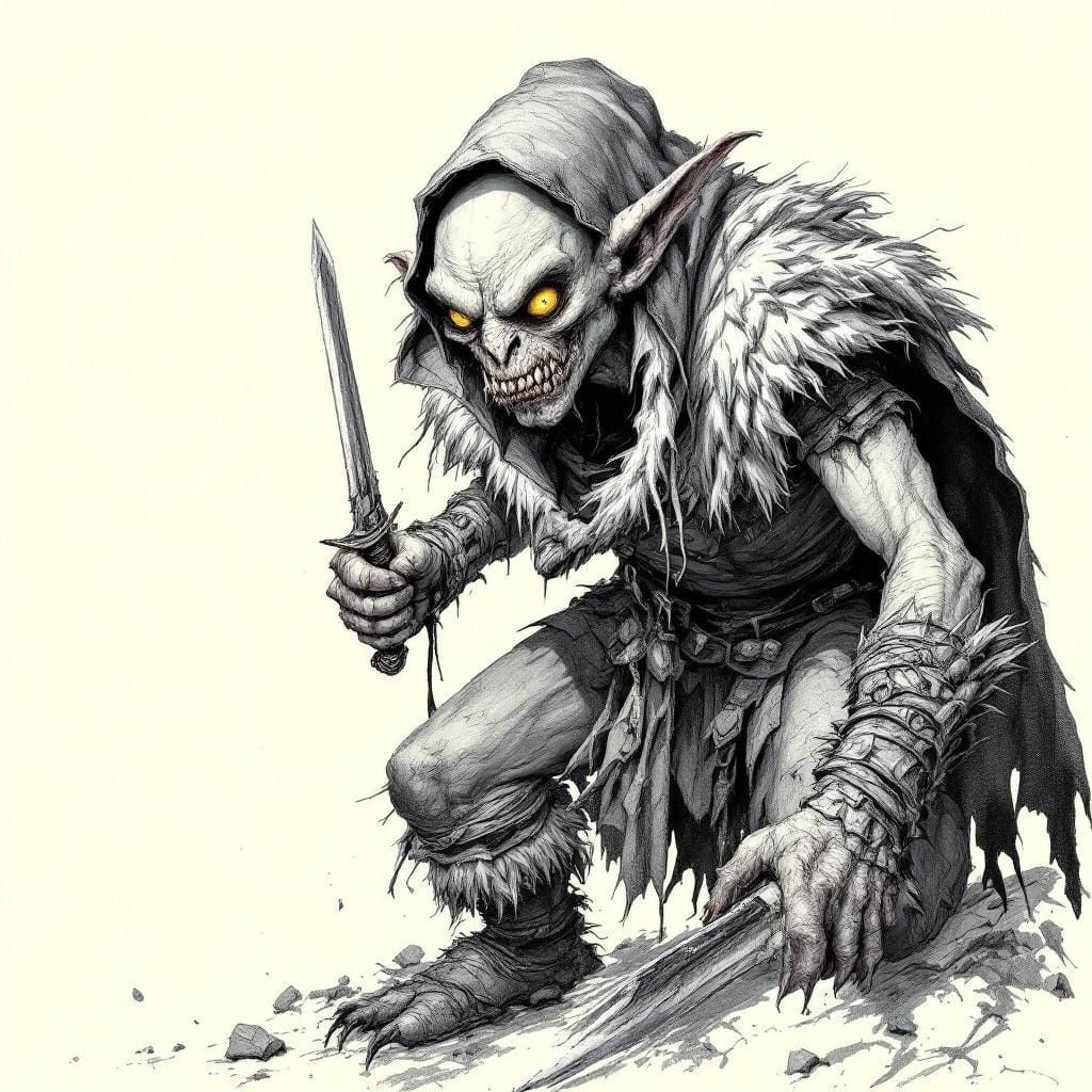 Menacing Goblin Graphite Sketch in Medieval Style