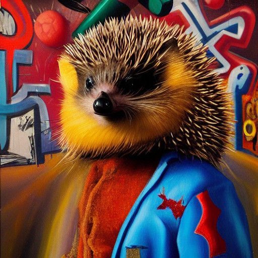 Surrealist Hedgehog in a Dark Alleyway, High Contrast Oil Pa...