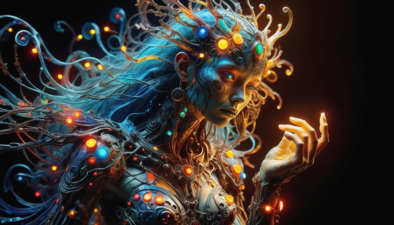 Neon Character in Surreal Dark Fantasy Style