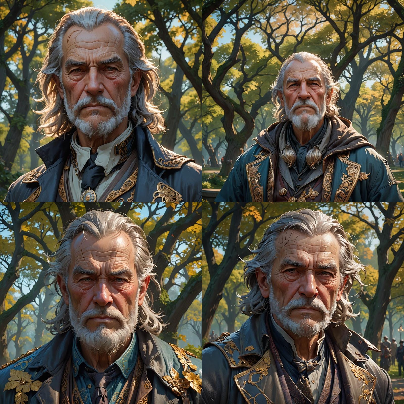 Detailed Portrait of Strong Old Man in Park