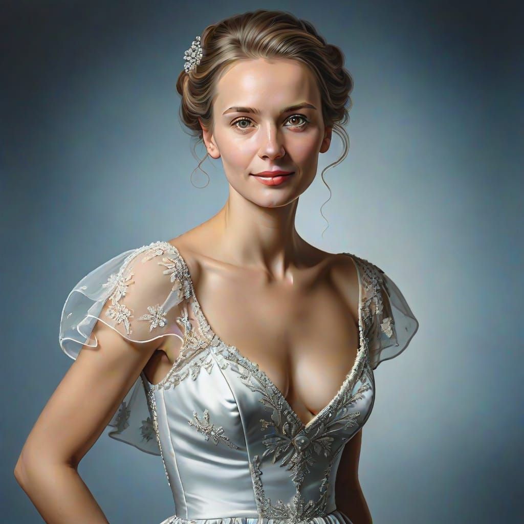 Portrait of a Beautiful Woman in Silk Dress