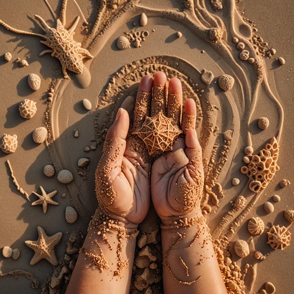 Baby on Beach: Macro Photography with Sand Art