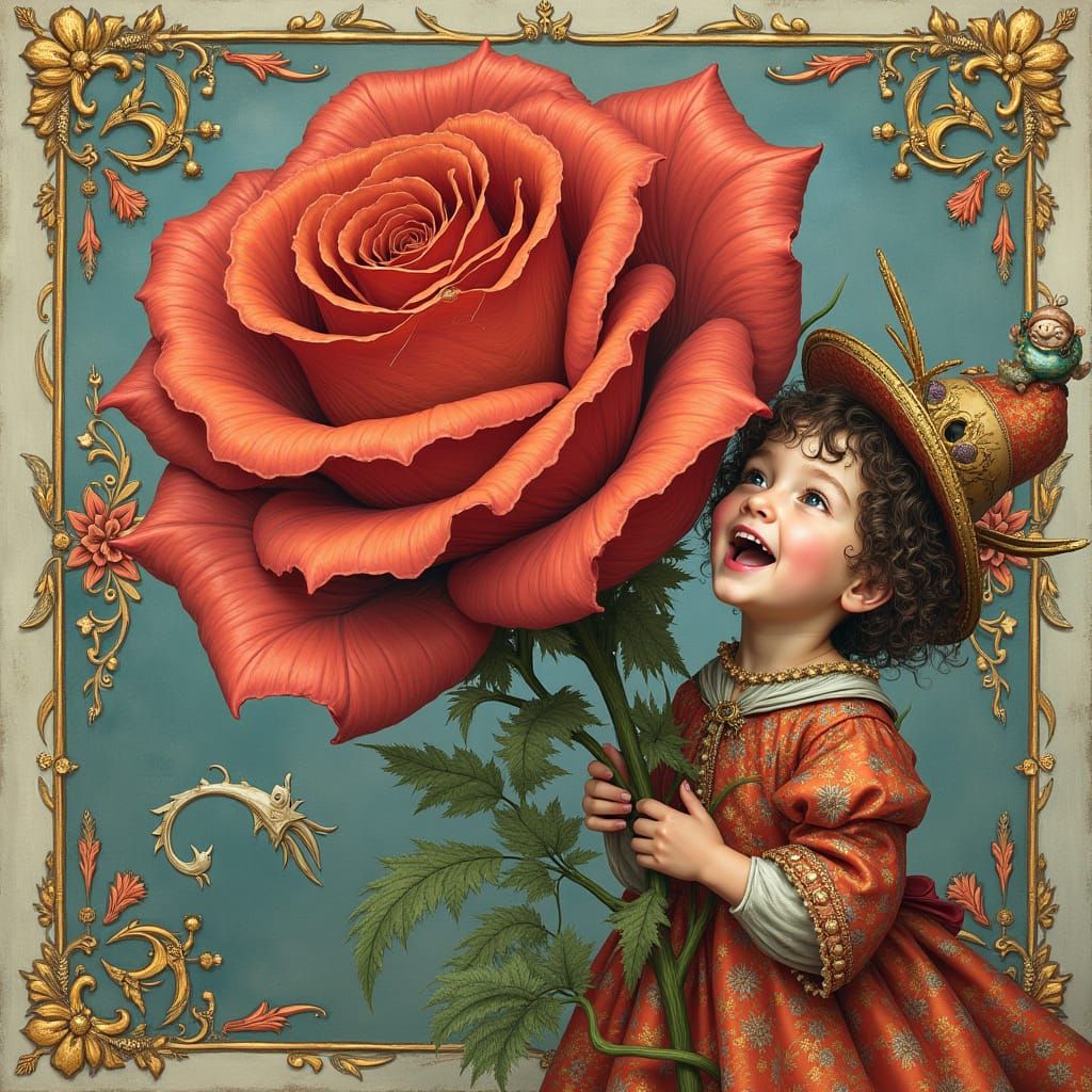 Surreal Rose with Child in Dürer Style