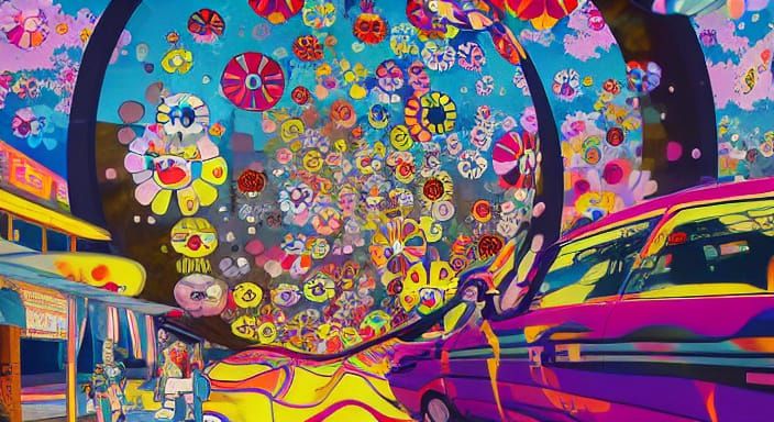 Vibrant City Night Market in Whimsical Graphic Novel Style