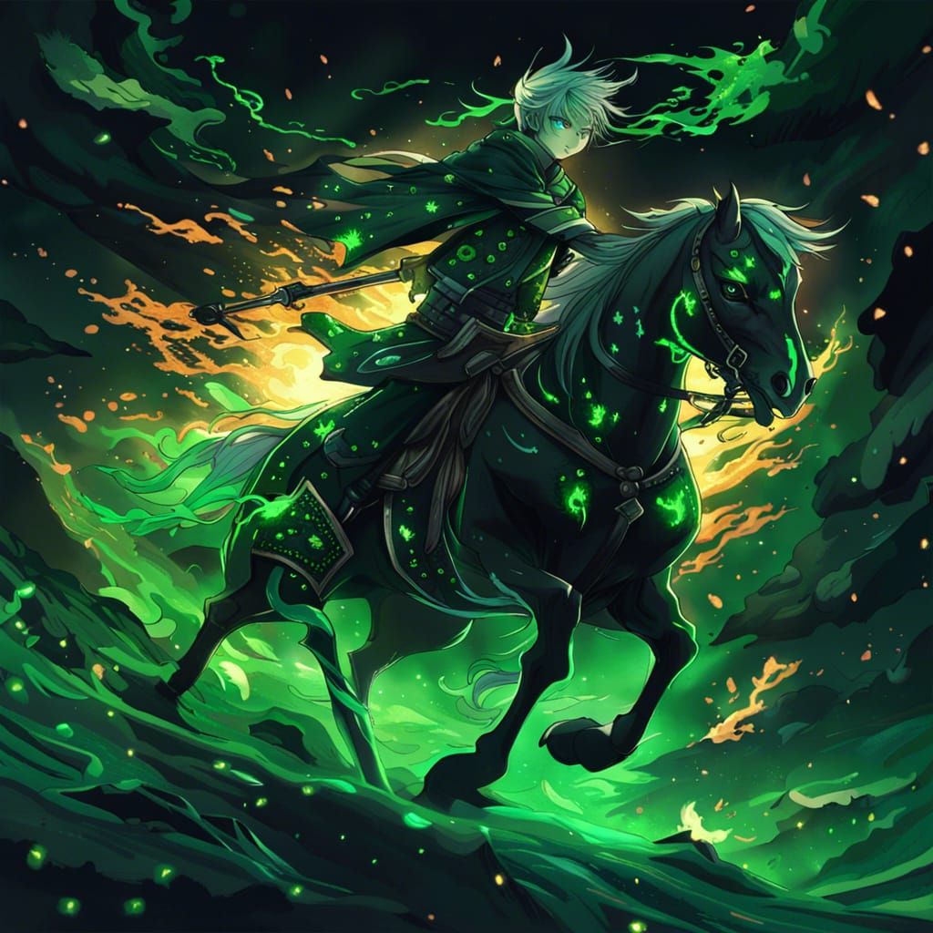 Headless Horseman with Green Flames, Anime Style