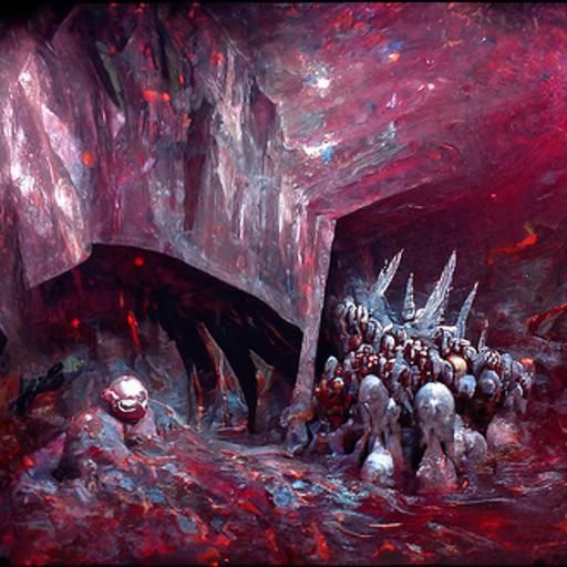 Ancient Starship in Crystal Cave: Dark Fantasy Art
