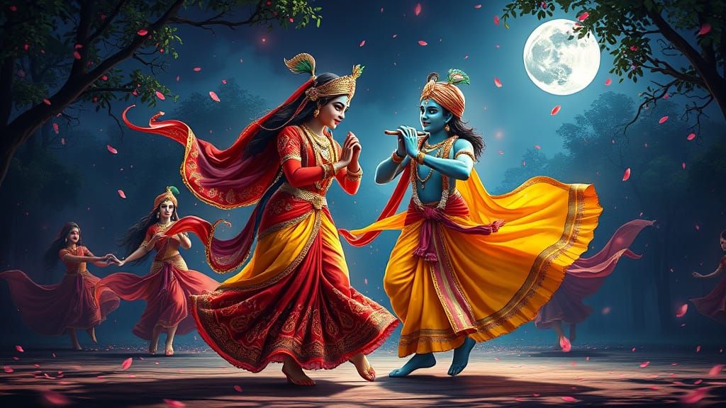 Divine Rasleela Dance Scene in Moonlit Vrindavan