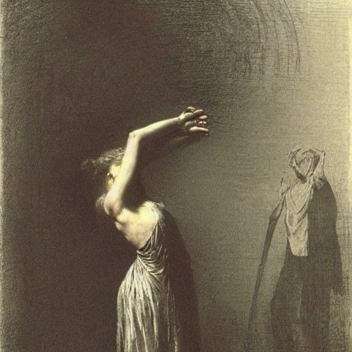 Horror Art: Woman Licking Elbow, Gothic Style