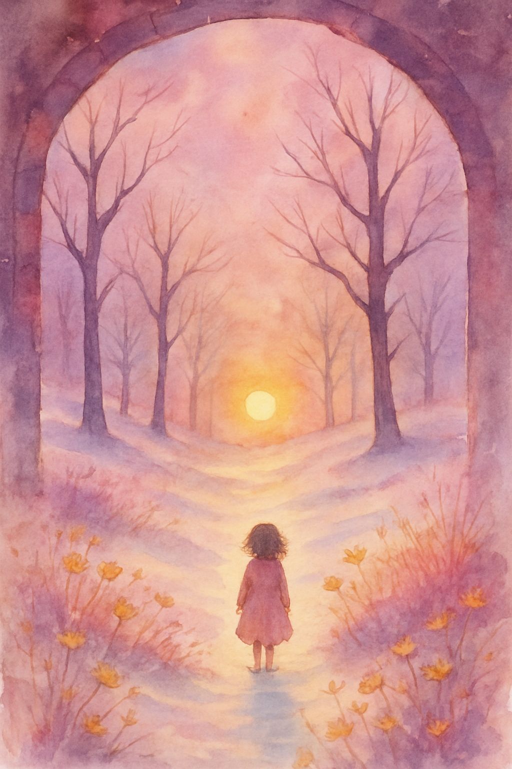 Ethereal Winter Meadow in Watercolor Style