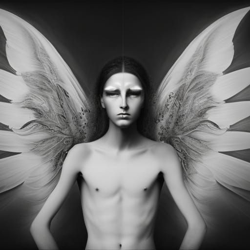 Winged Man in Winter: Surrealist Black and White Photography