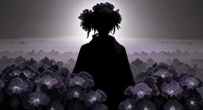 Monochromatic Silhouette in Violet Mist Landscape