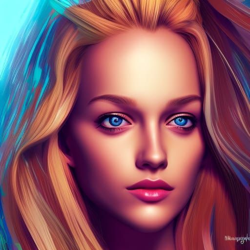 Hyperrealistic Portrait of a Blonde Girl in Splash Art