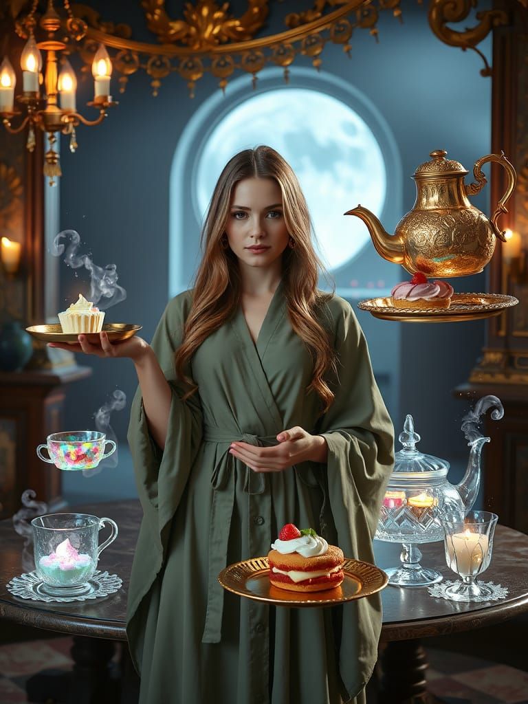 Wizard Conjures Magical Floating Feast in Fantasy Hall