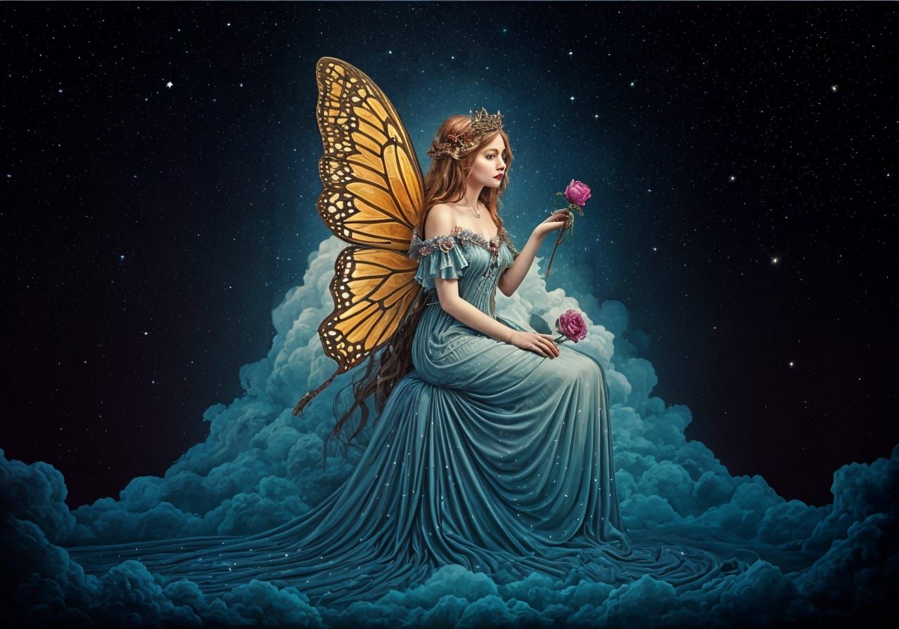 Ethereal Butterfly Queen in Art Nouveau Style