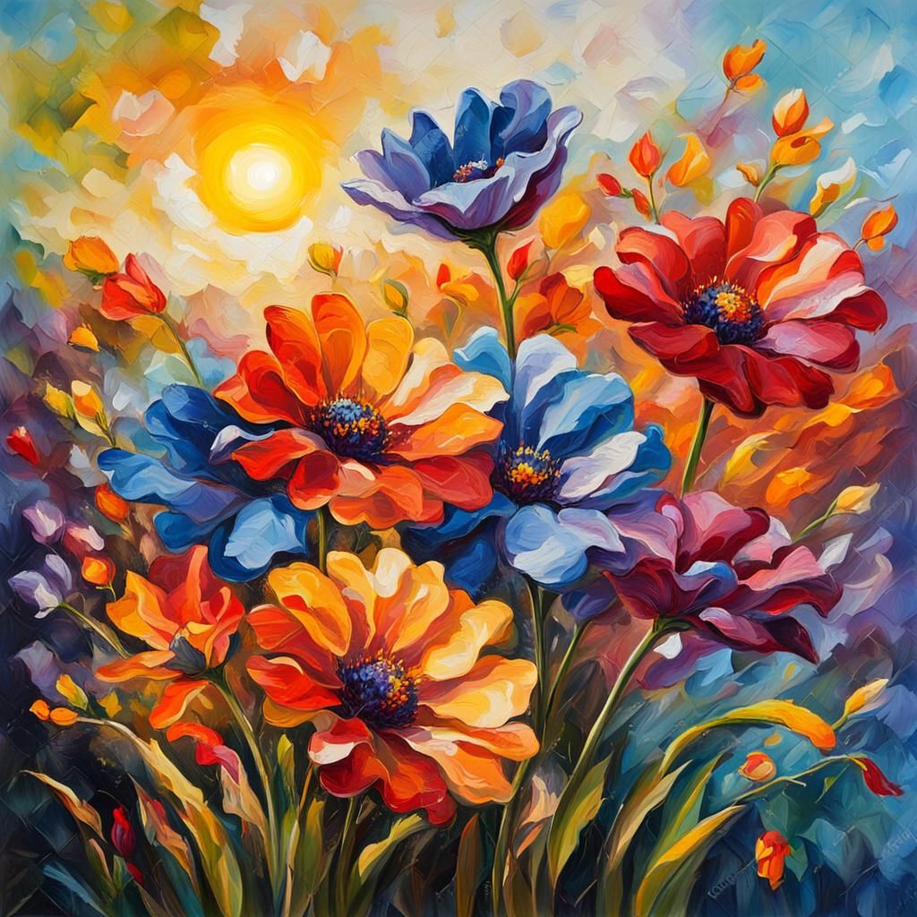 Radiant Flower in Sunlight: An Oil Painting