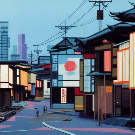 1980s Japanese Cityscape Art by Moebius