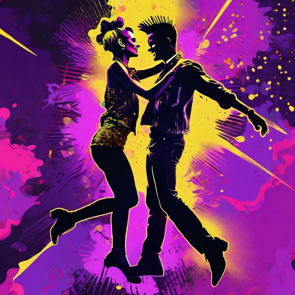 Couple Dancing: Punk Art with Ultraviolet Colors
