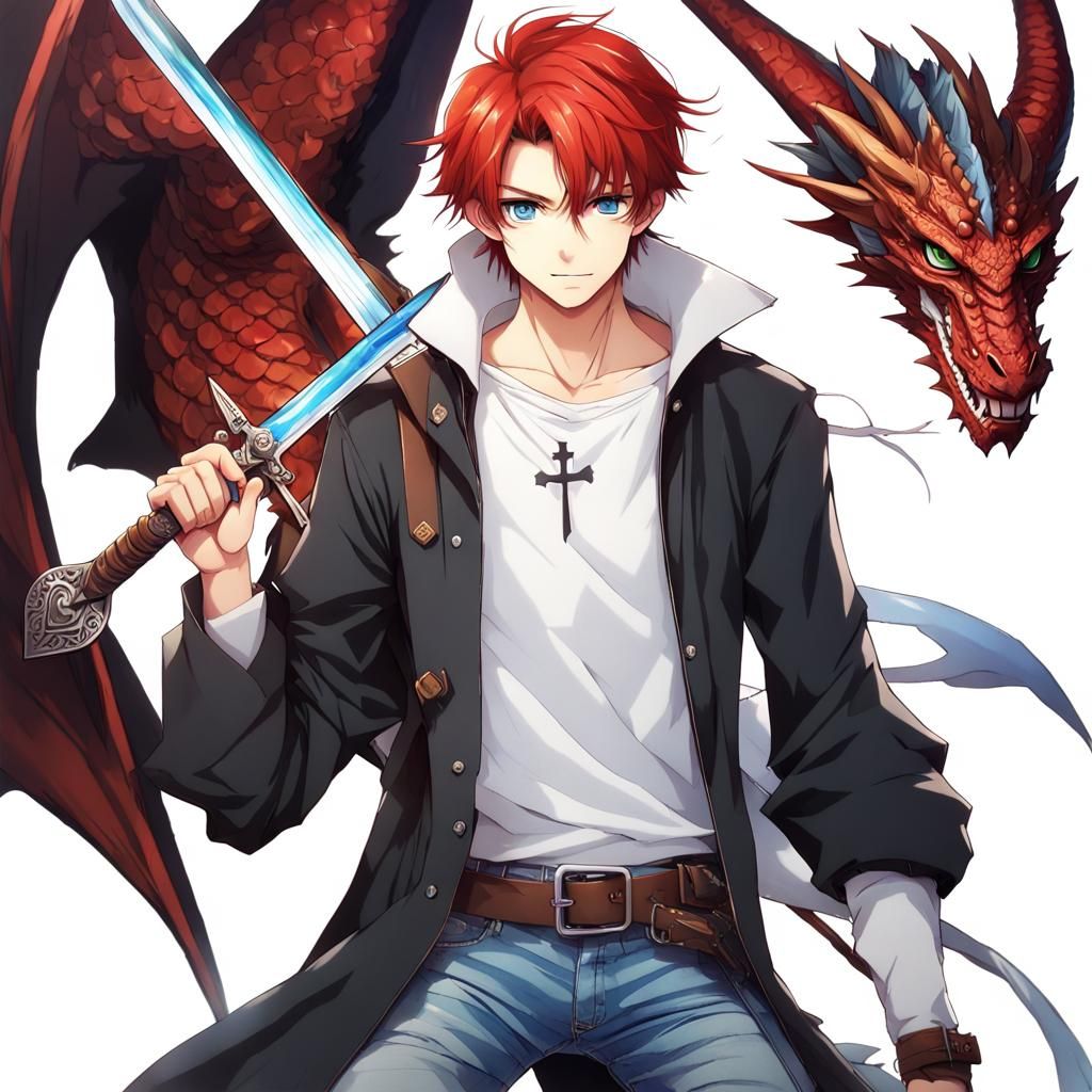 Anime Style Elemental Knight with Dragon
