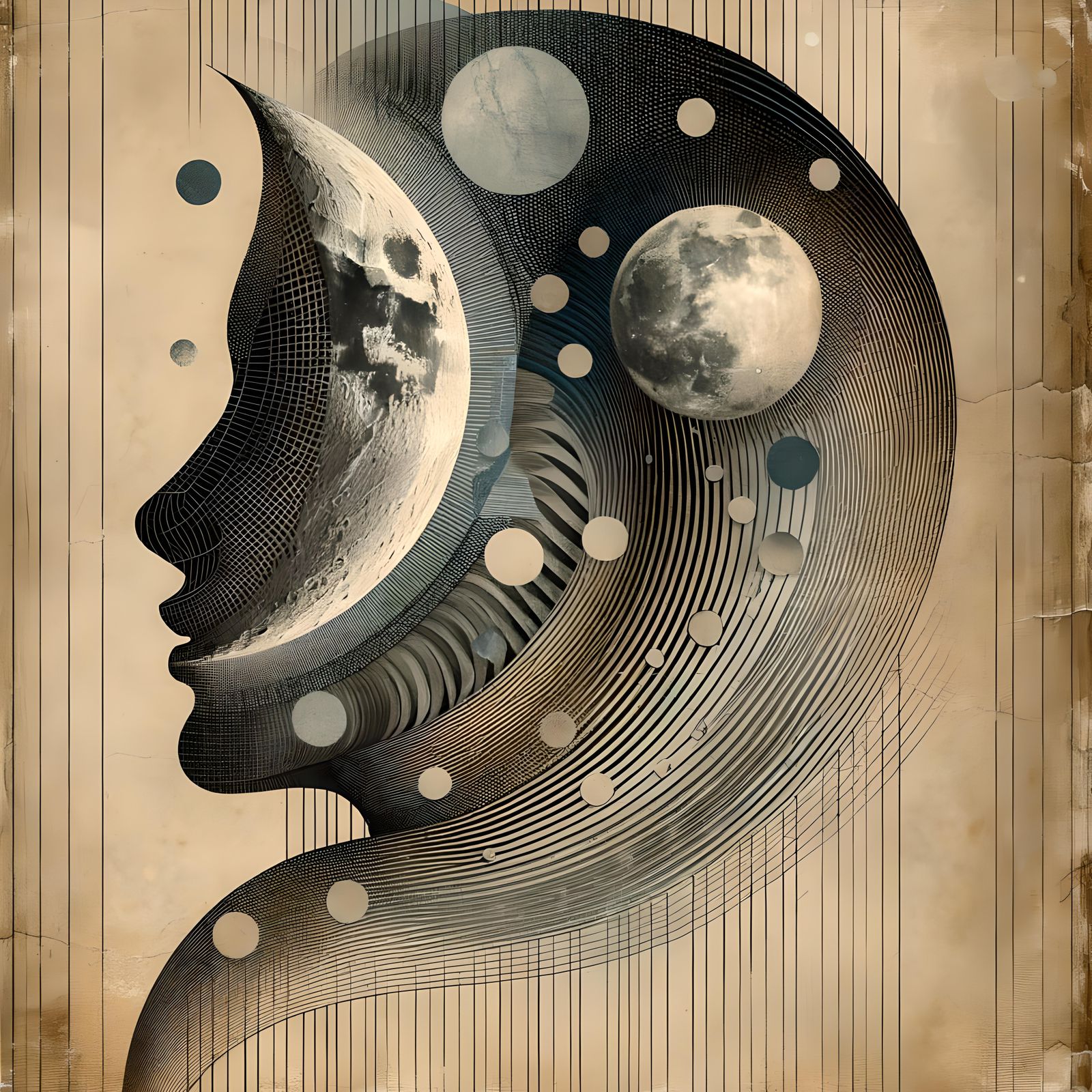 Halftone Moon Collage Inspired by Pre-1912 Art
