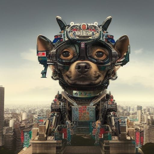 Giant Robot Chihuahua Dominates Tokyo, Digital Art