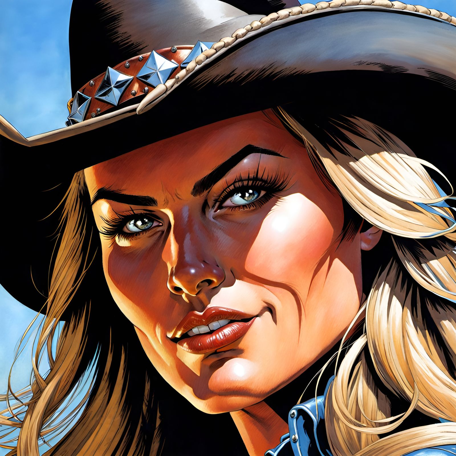 Cowgirl Headshot in Comic Book Style