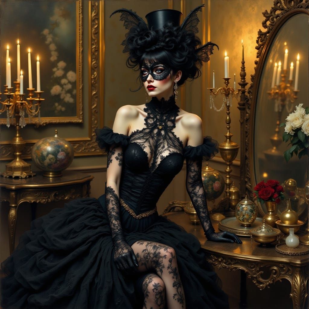 Gothic Woman in Lace: A Chiaroscuro Portrait