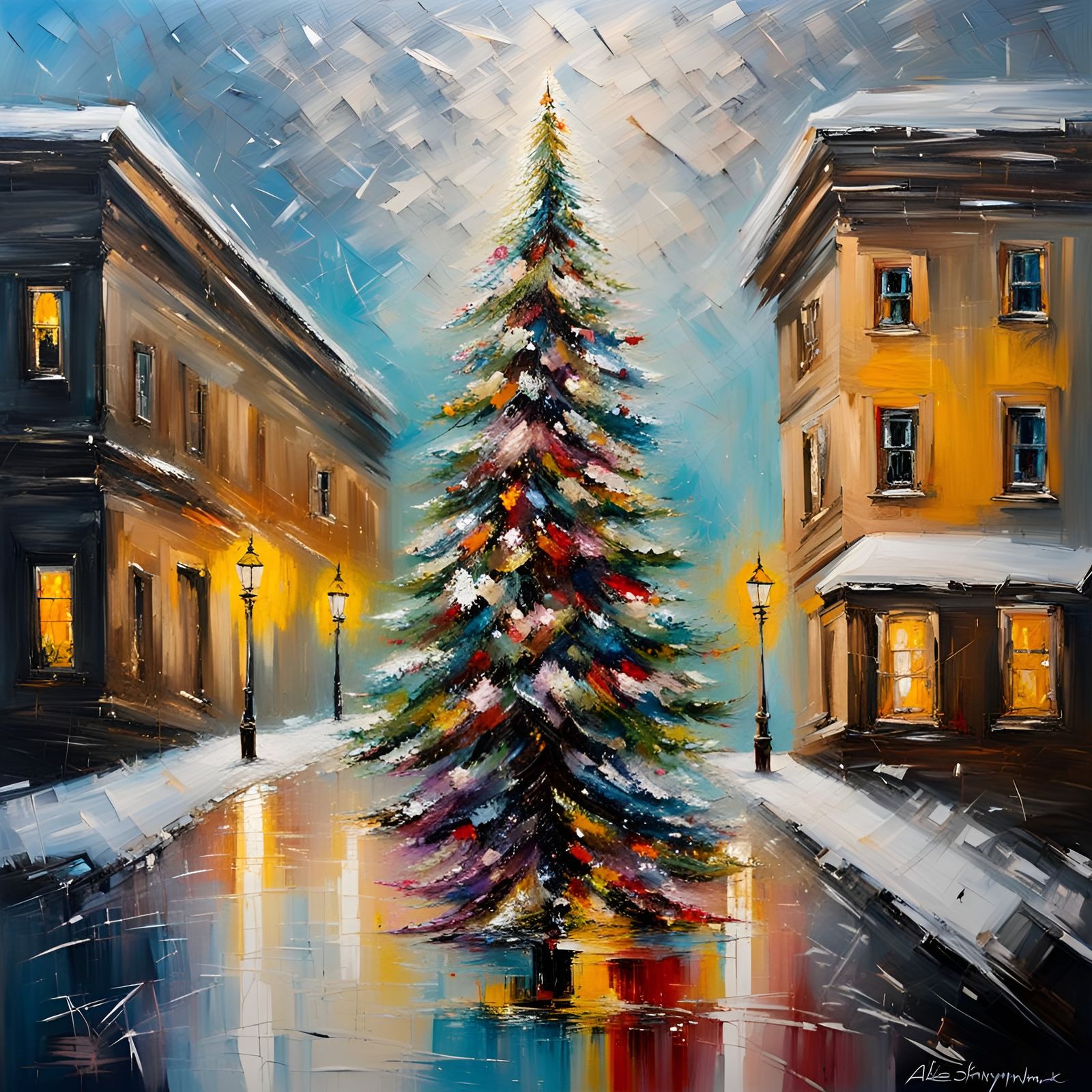 Christmas Painting (palette knife and oil paints)